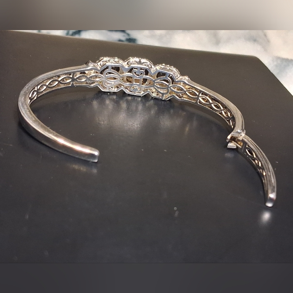 🌟SOLD🌟Smokey Quartz & Zirchon Open Cuff Sterling Silver Bracelet 11.10 cts - Picture 6 of 16